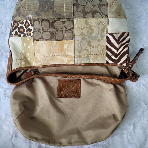 COACH 10808 Ergo Patchwork Leather Canvas Suede Hobo in Earth Tone Brown Color - Picture 10 of 12